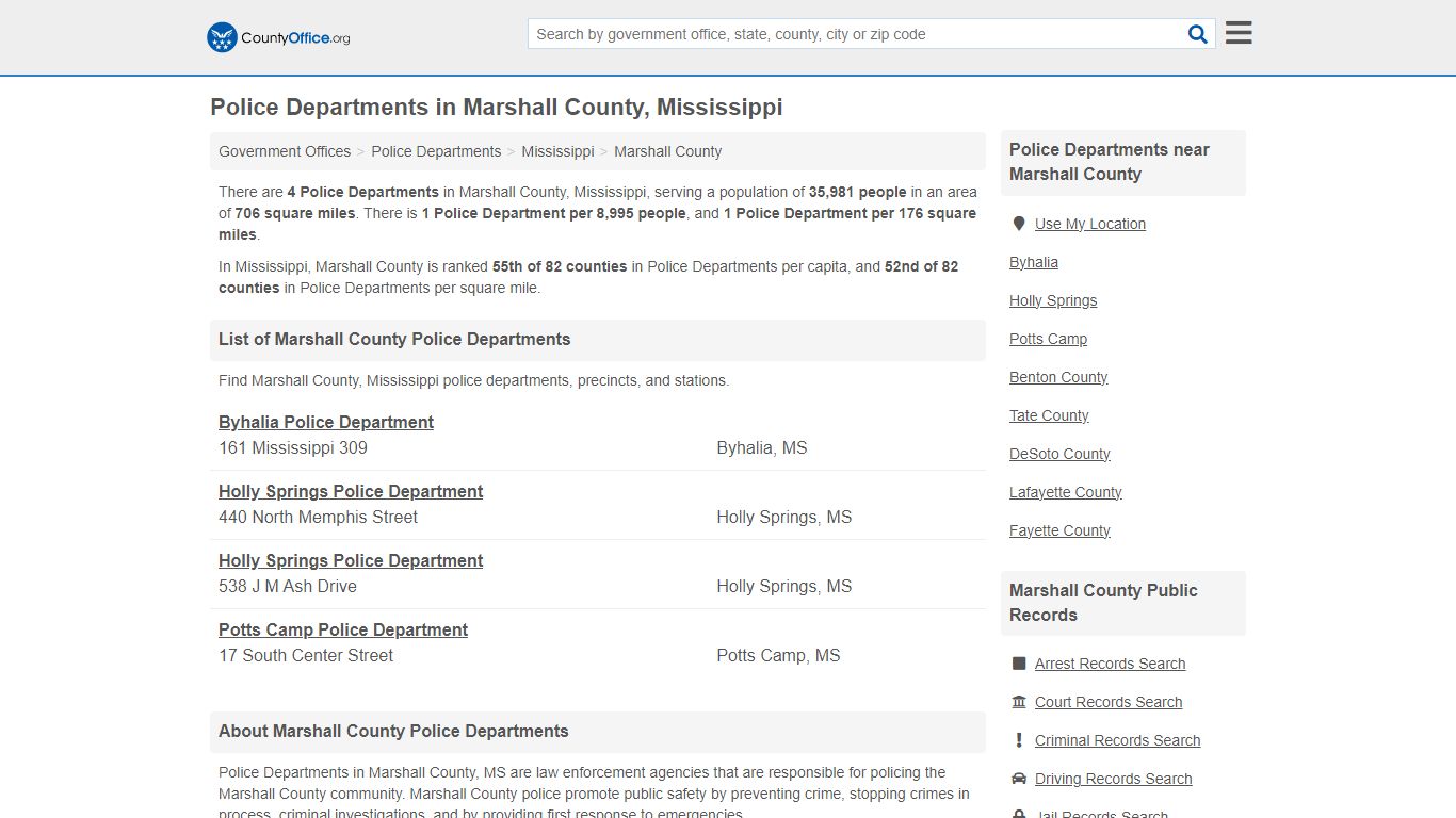 Police Departments - Marshall County, MS (Arrest Records & Police Logs)